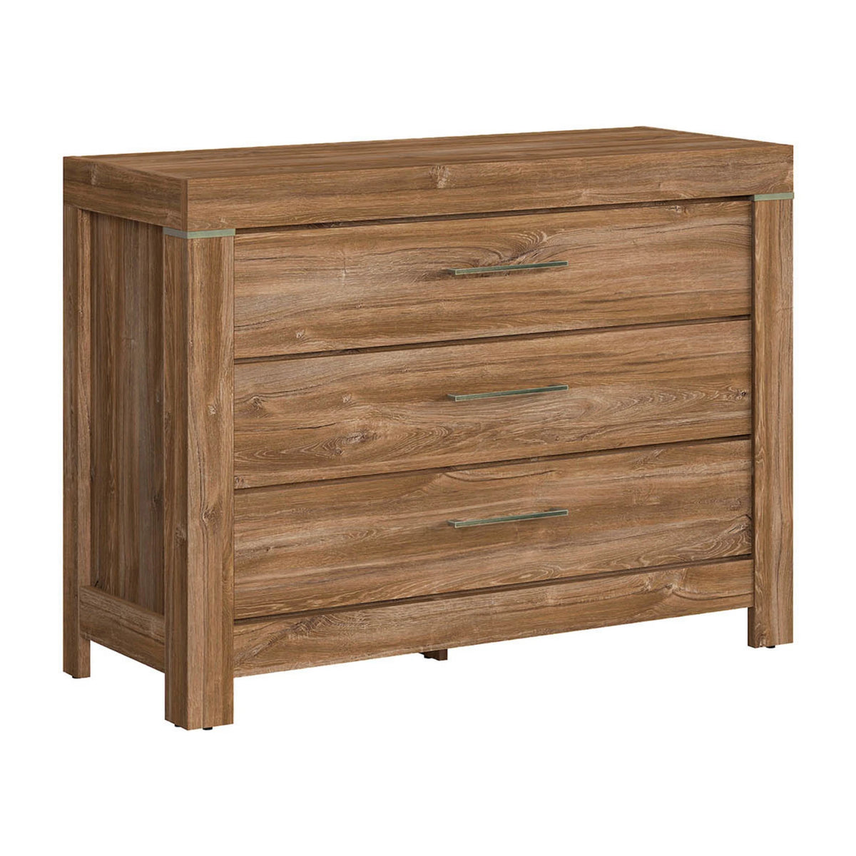 Set dormitor GENT si pat COSALA III 140x200, stejar/bej, dulap cu 3 usi, 2 noptiere si o comoda