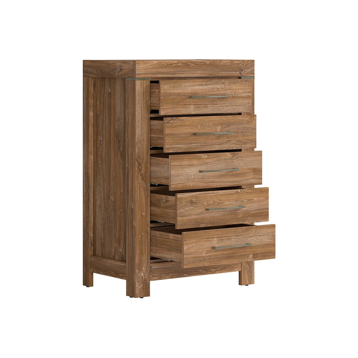 Set dormitor GENT 2, pat 160x200, stejar stirling, dulap cu 3 usi, 2 comode si noptiera