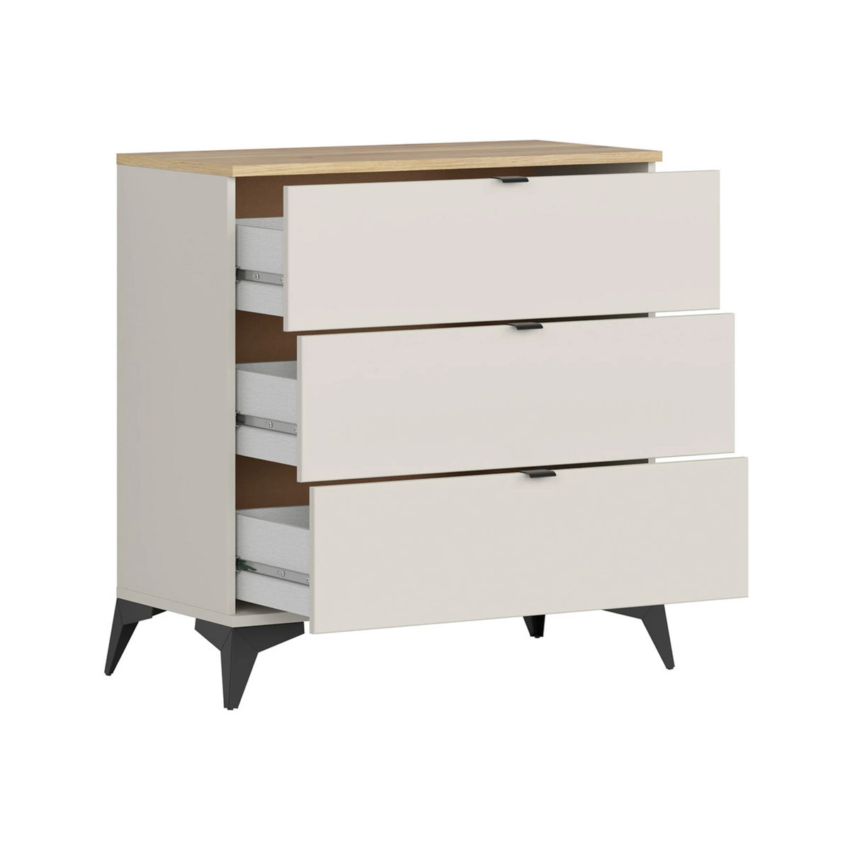 Set dormitor GLAMOUR, casmir/stejar, pat 160x200, dulap cu 3 usi, 2 noptiere si o comoda