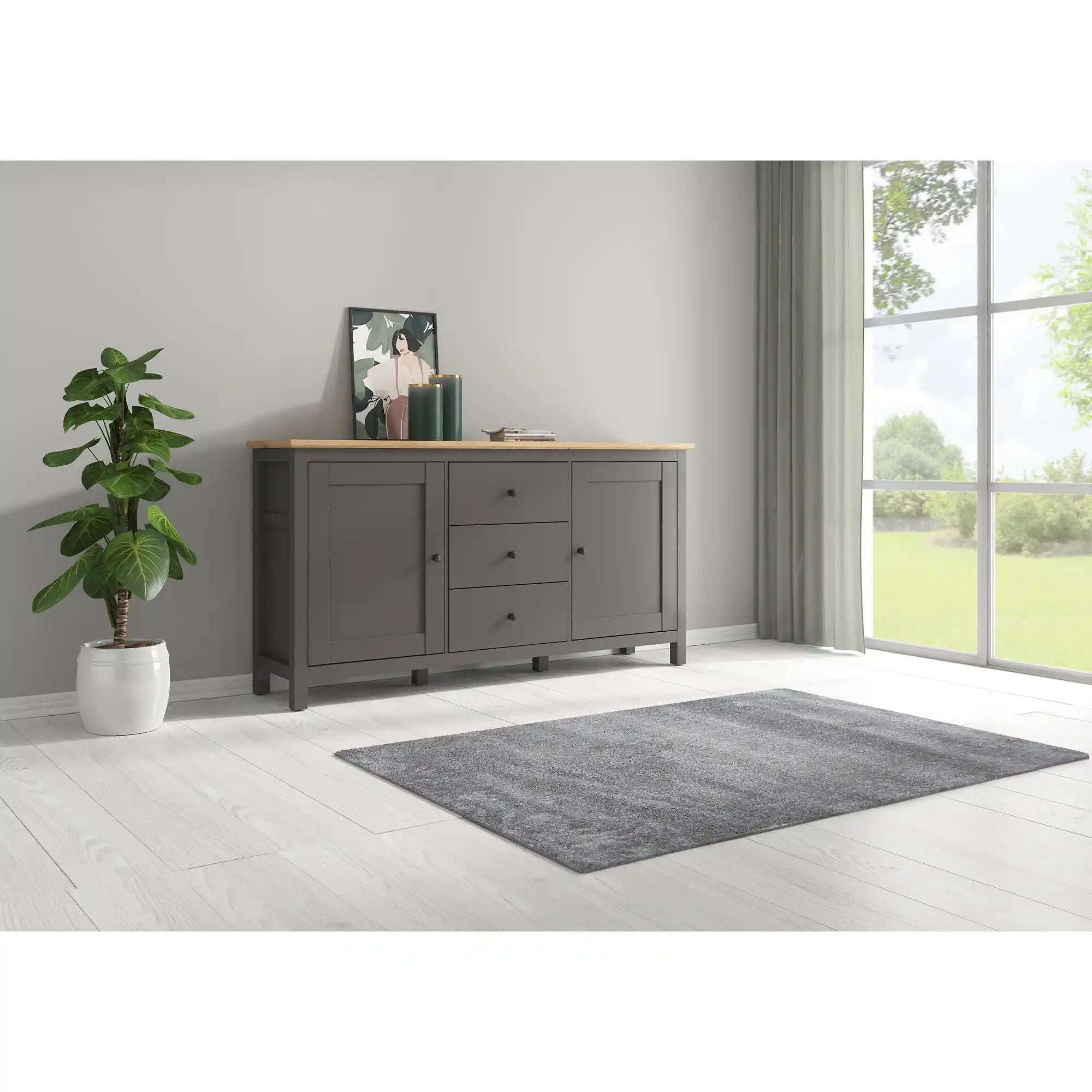 Comoda HESEN, gri grafit/stejar artisan, PAL, 186x44x96 cm