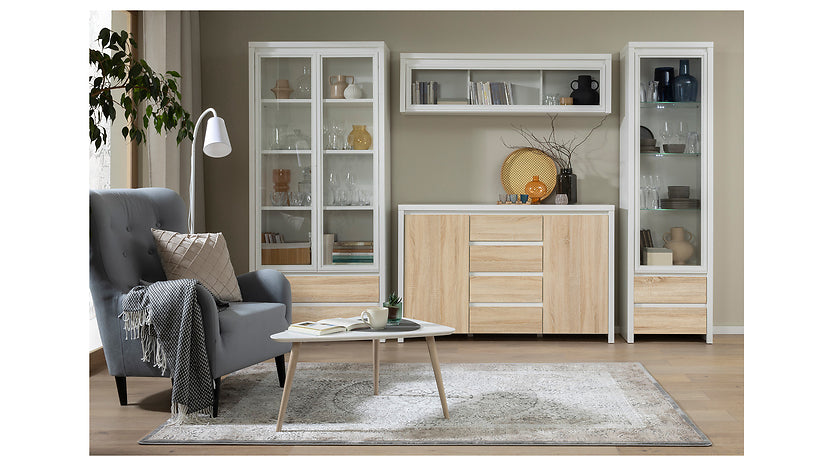 Comoda KASPIAN KOM2D4S, alb/stejar sonoma, PAL, 144x41x92 cm