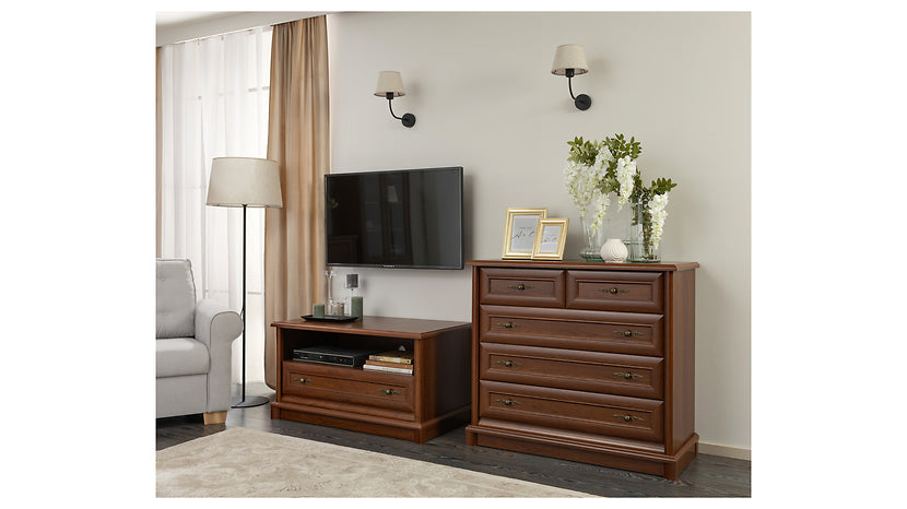 Comoda TV KENT EKOM5S, castan, PAL, 101x45x91 cm