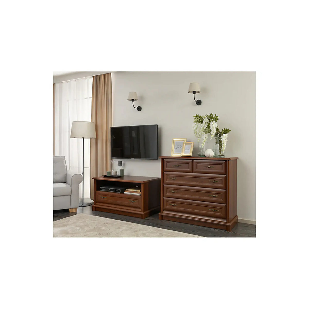 Comoda TV KENT EKOM5S, castan, PAL, 101x45x91 cm
