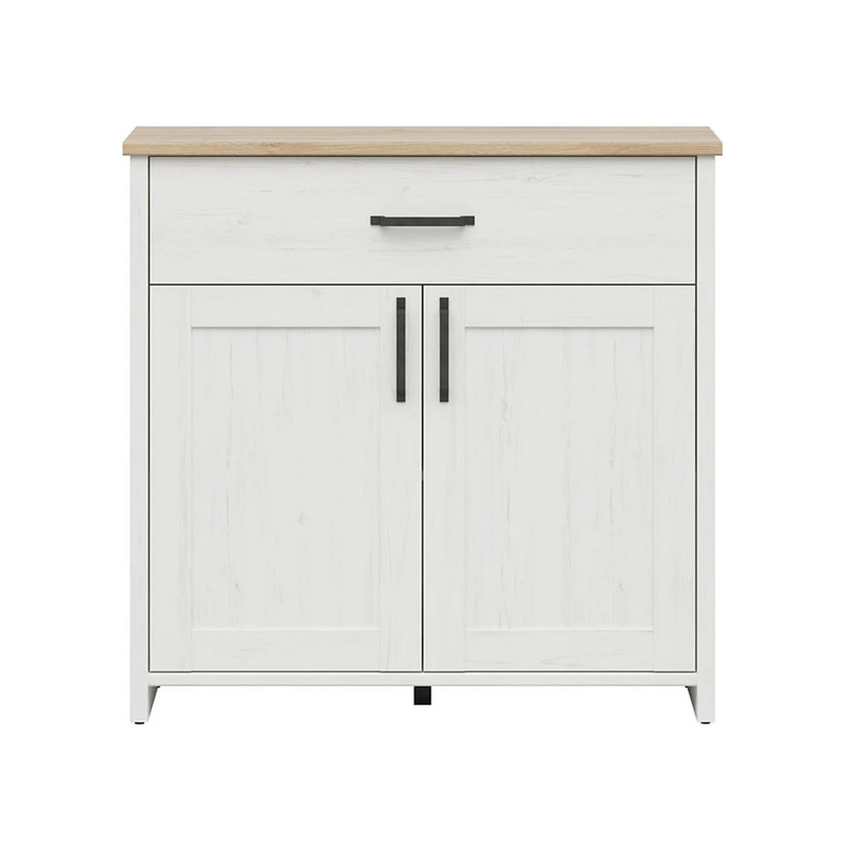 Comoda LOKSA, pin alb/stejar grandson, PAL laminat, 102x38x99 cm