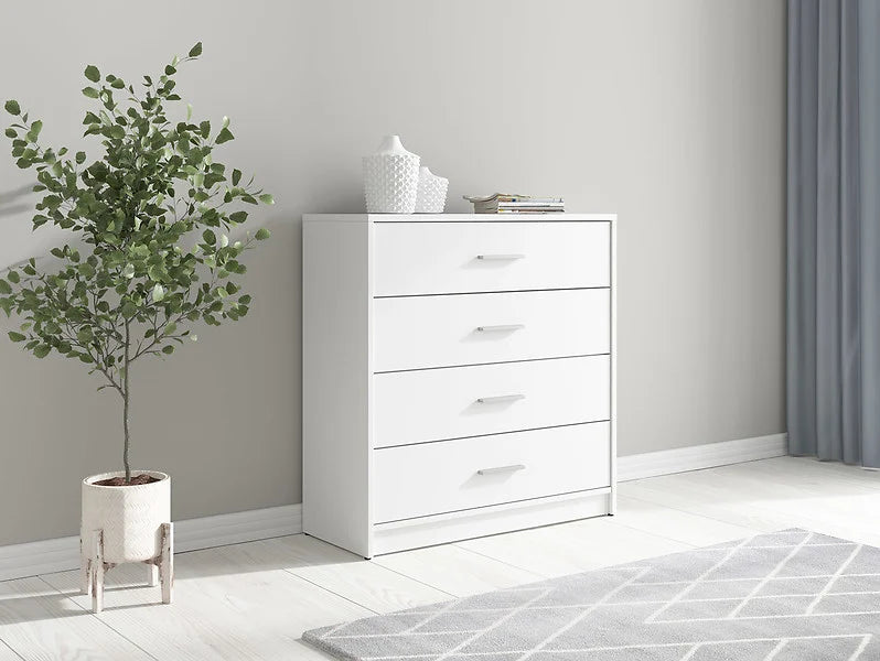 Comoda NEPO PLUS, alb, PAL laminat, cu 4 sertare, 80x34x84 cm