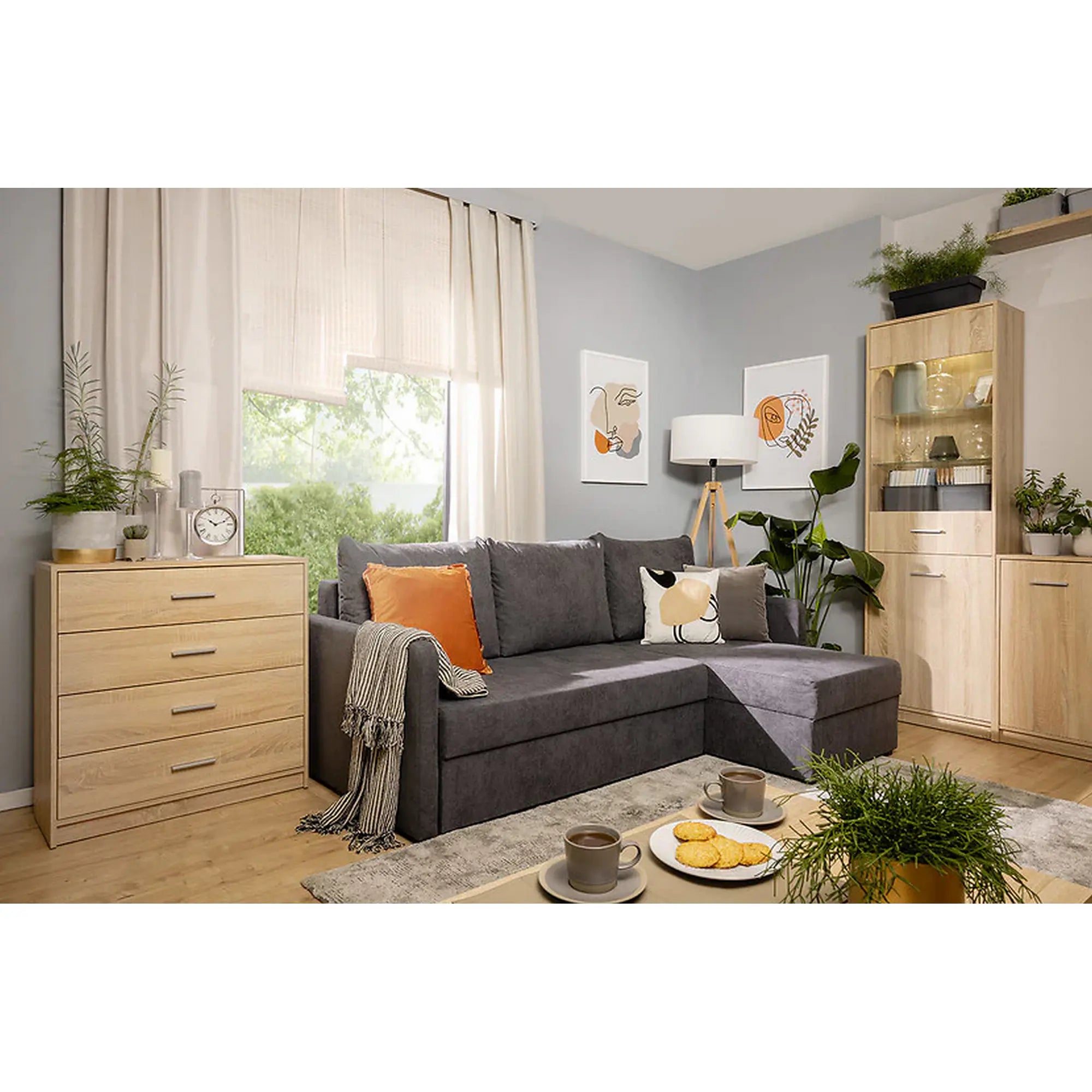 Comoda NEPO PLUS, stejar sonoma, PAL laminat, cu 4 sertare, 80x34x84 cm