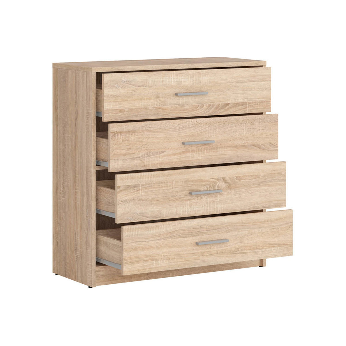 Set dormitor NEPO PLUS, stejar sonoma, pat 140x200, dulap cu 2 usi, 2 comode si noptiera