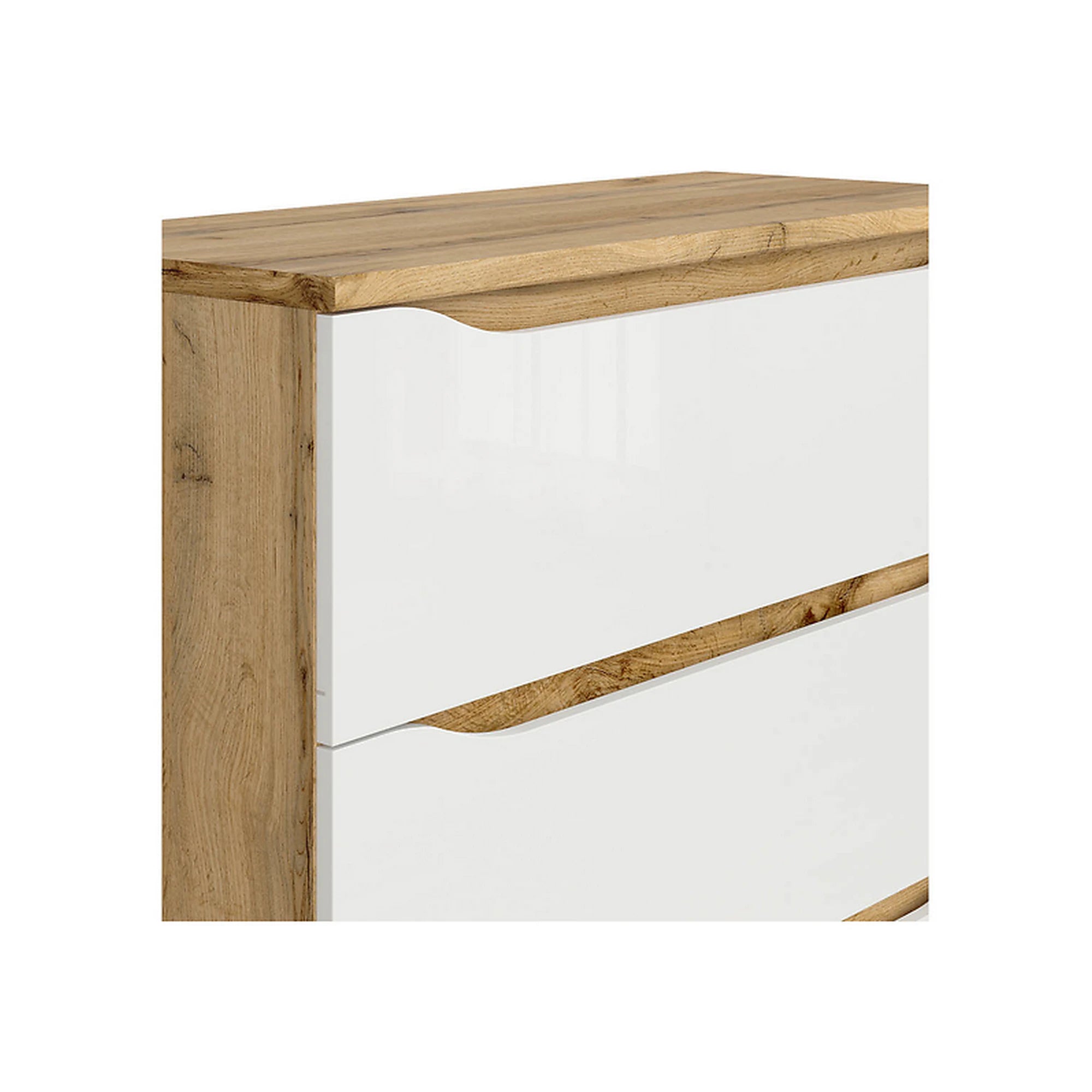 Comoda NUIS, stejar/alb lucios, 90x40x92 cm