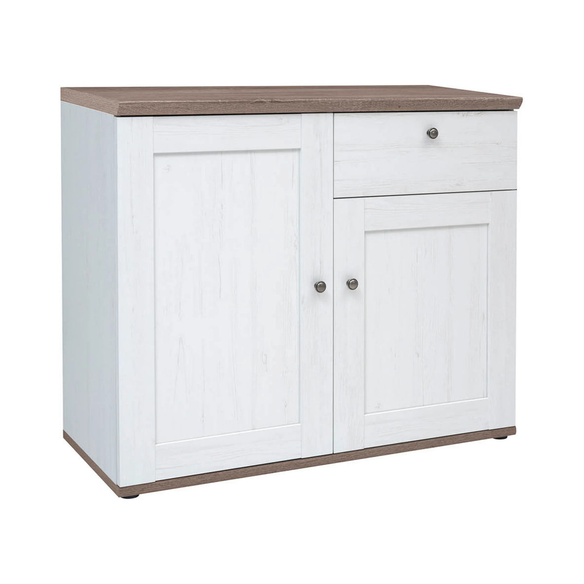 Set dormitor STOCKHOLM, pin alb andersen/stejar sonoma, pat 160x200, dulap cu 5 usi, 2 noptiere si comoda