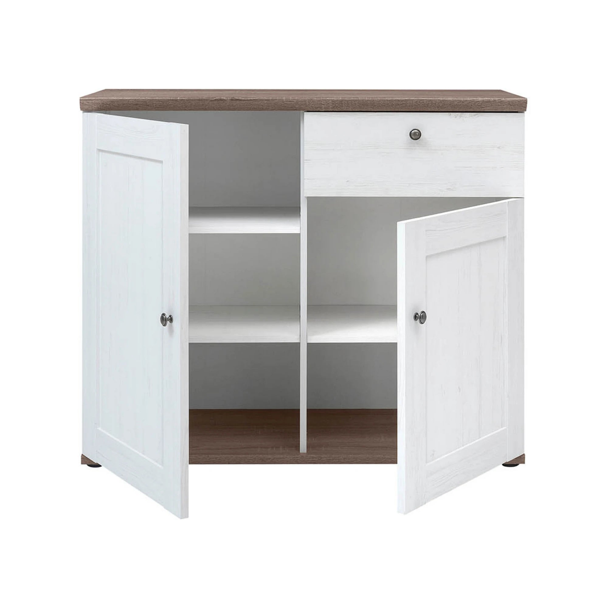 Set dormitor STOCKHOLM, pin alb andersen/stejar sonoma, pat 160x200, dulap cu 5 usi, 2 noptiere si comoda