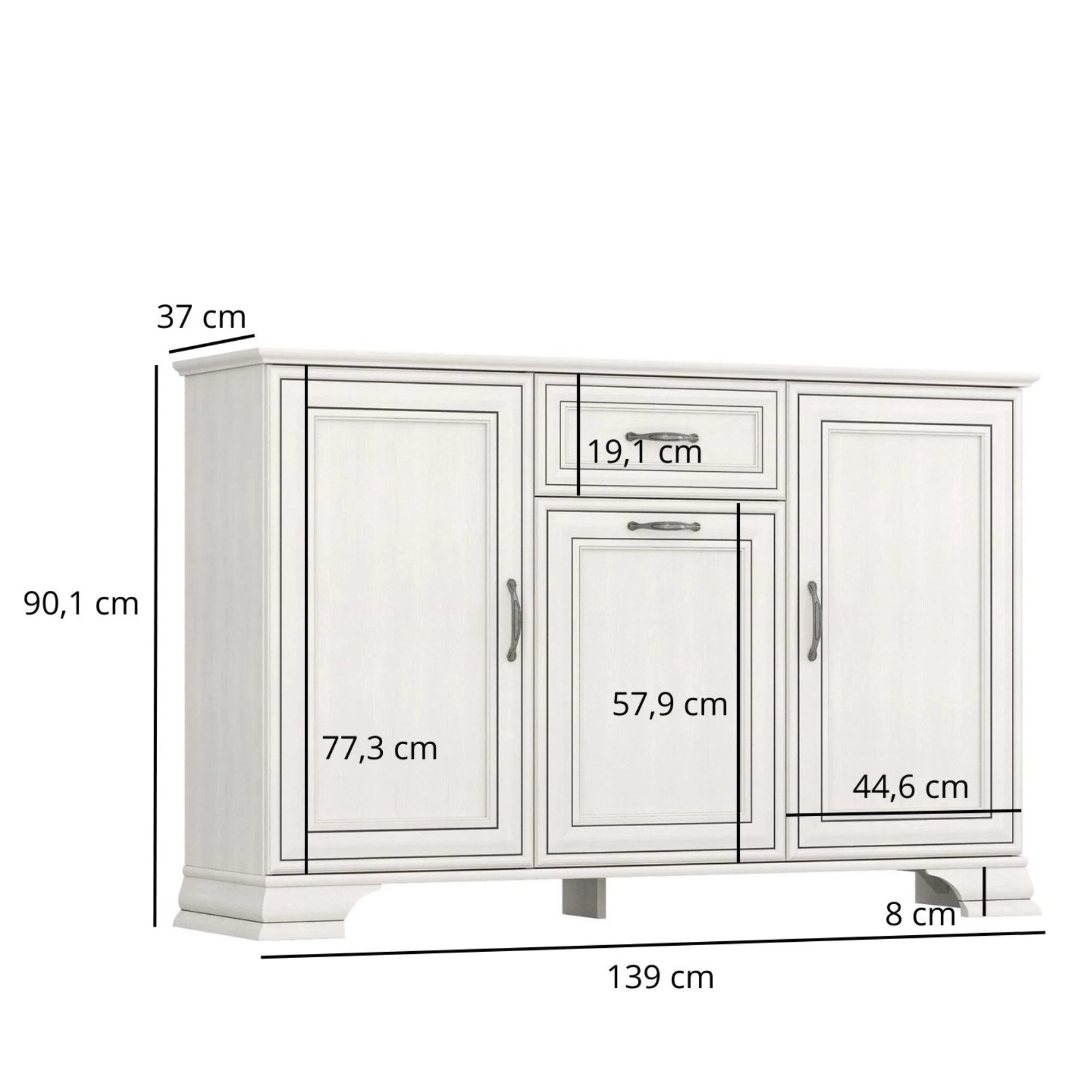 Comoda TIFFANY, crem, PAL, 139x37x90 cm