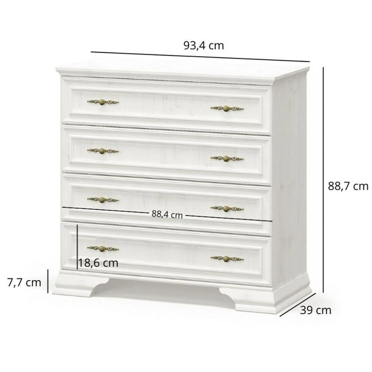 Comoda pin alb anderson IRYS, PAL laminat, cu 4 sertare, 93x39x89 cm