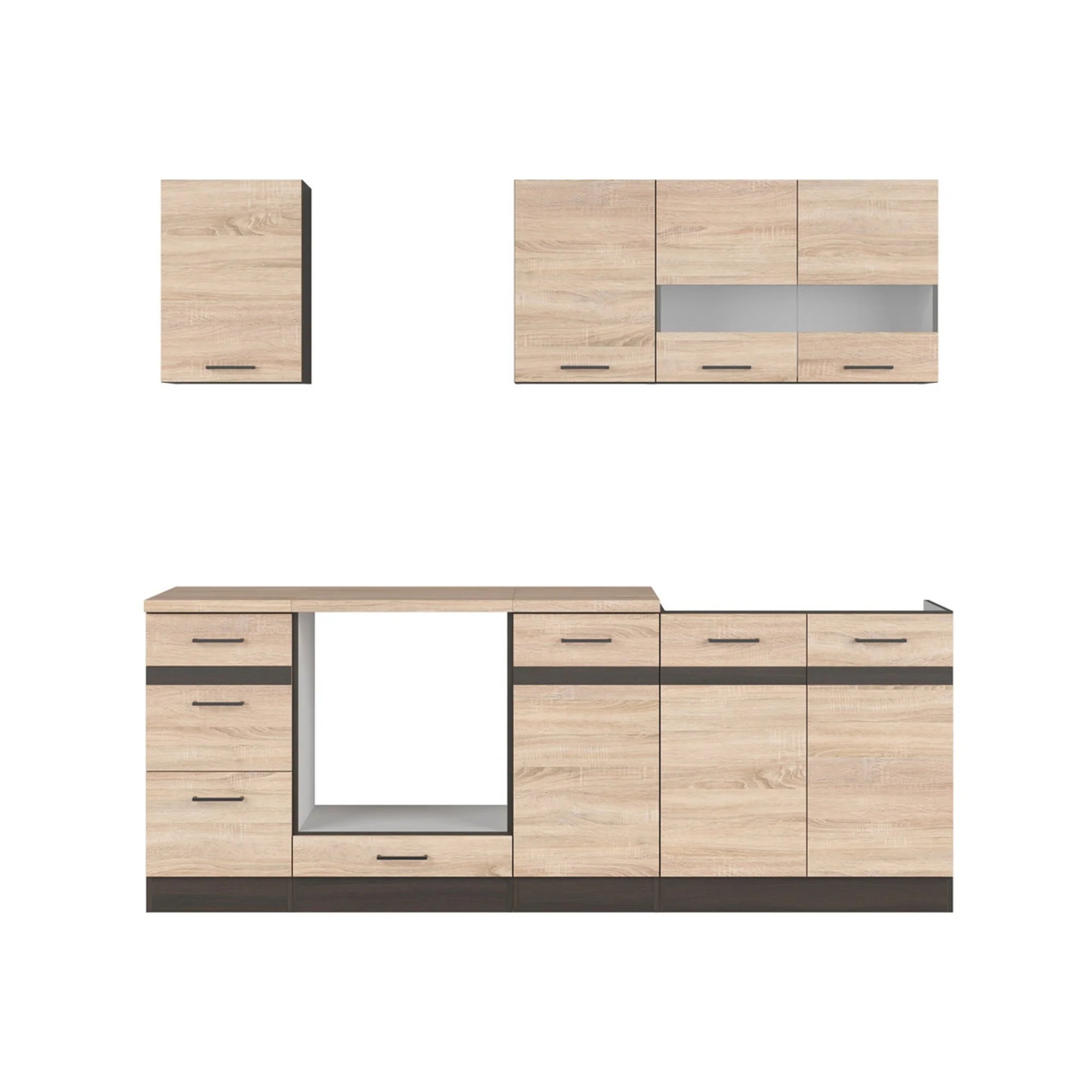 Set bucatarie JUNONA LINE, stejar sonoma/wenge, PAL, 220 cm, cu blat stejar sonoma