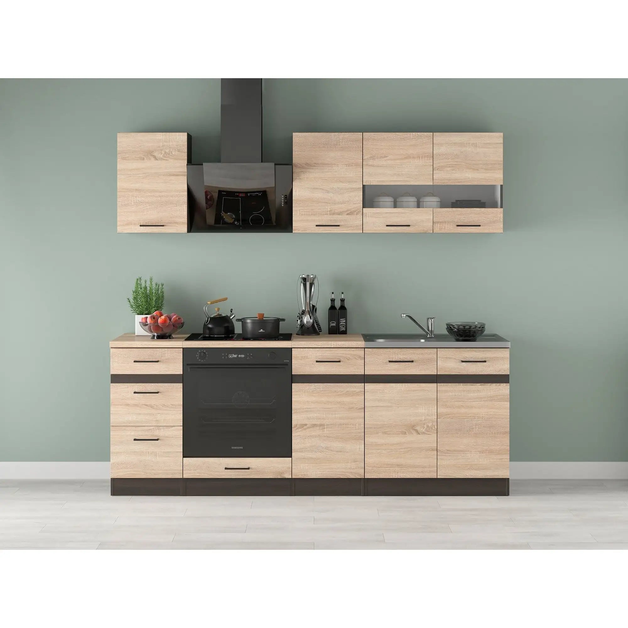 Set bucatarie JUNONA LINE, stejar sonoma/wenge, PAL, 220 cm, cu blat stejar sonoma