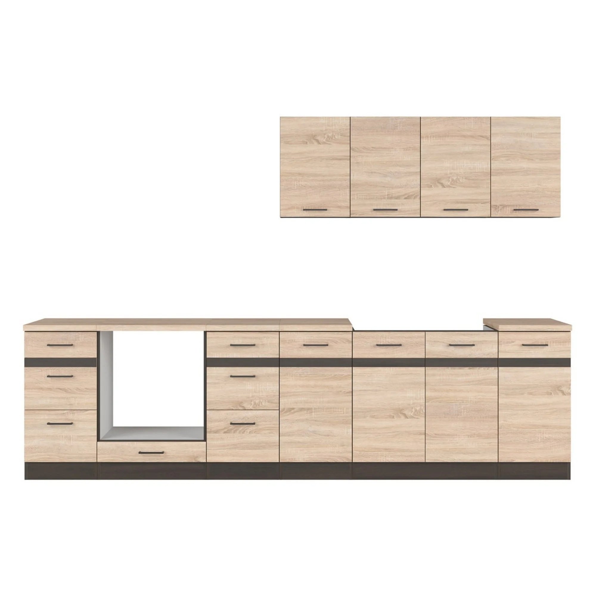 Set bucatarie JUNONA LINE, stejar sonoma/wenge, PAL, 300 cm, cu blat stejar sonoma