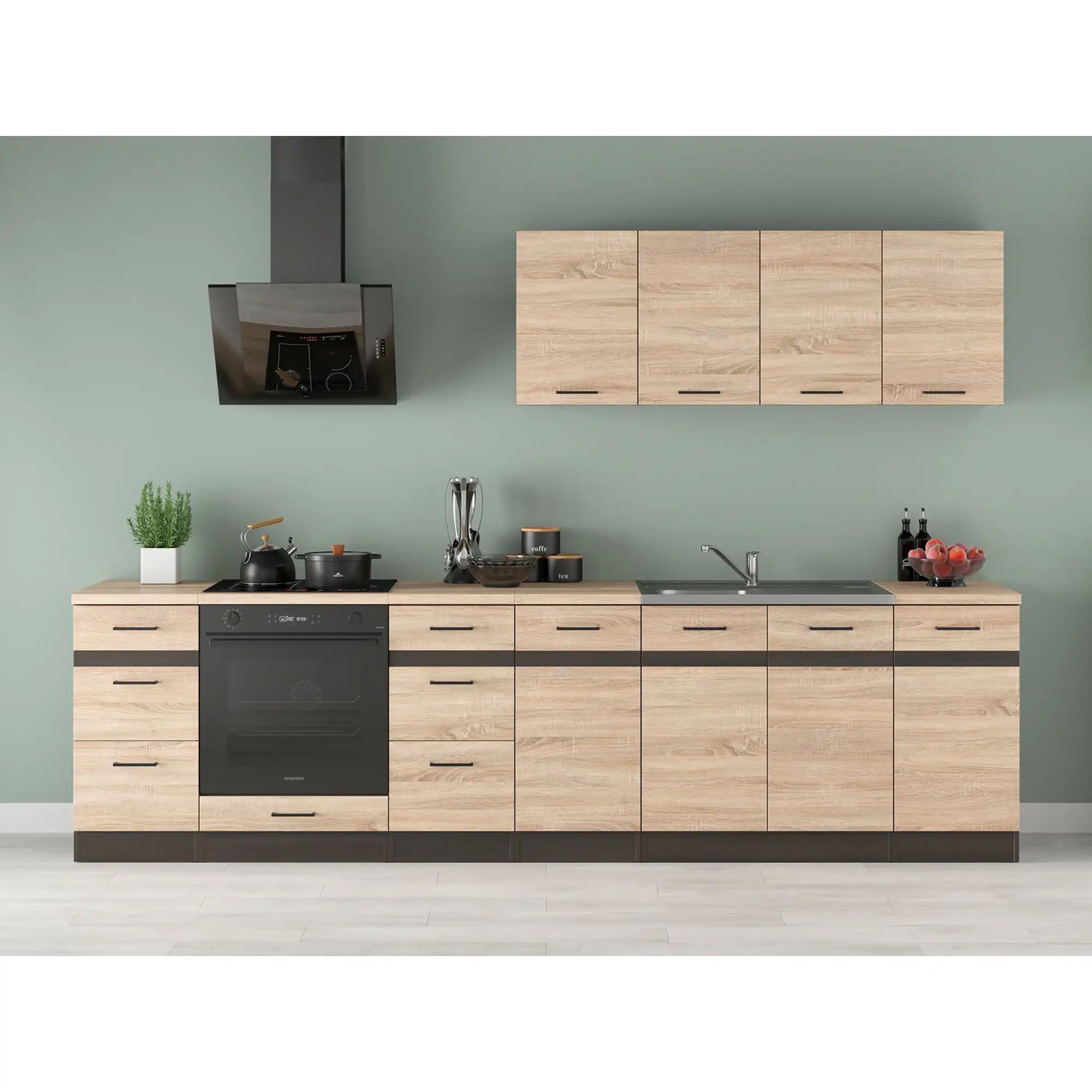 Set bucatarie JUNONA LINE, stejar sonoma/wenge, PAL, 300 cm, cu blat stejar sonoma