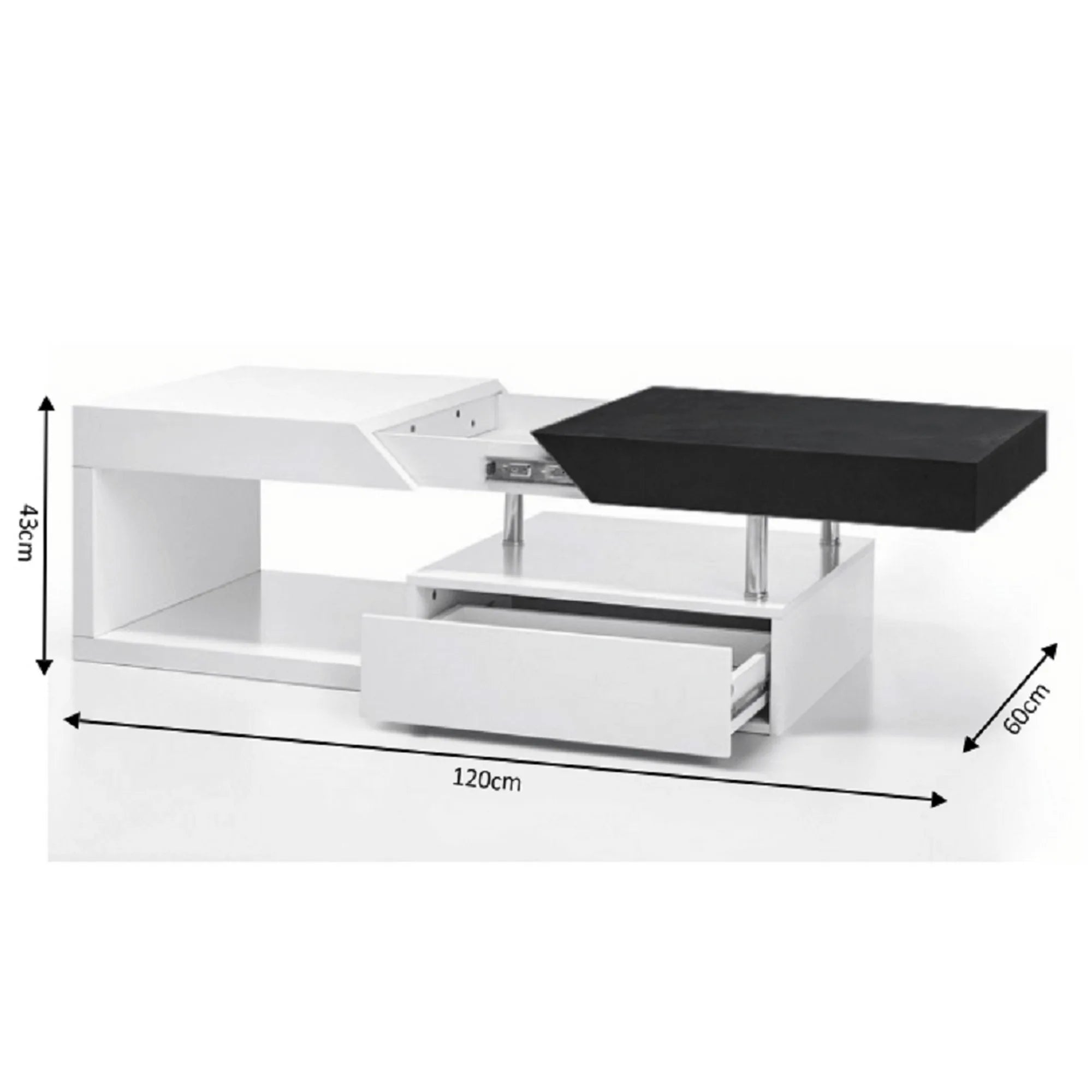 Masuta de cafea MELIDA, alb/gri, 120x60x43 cm