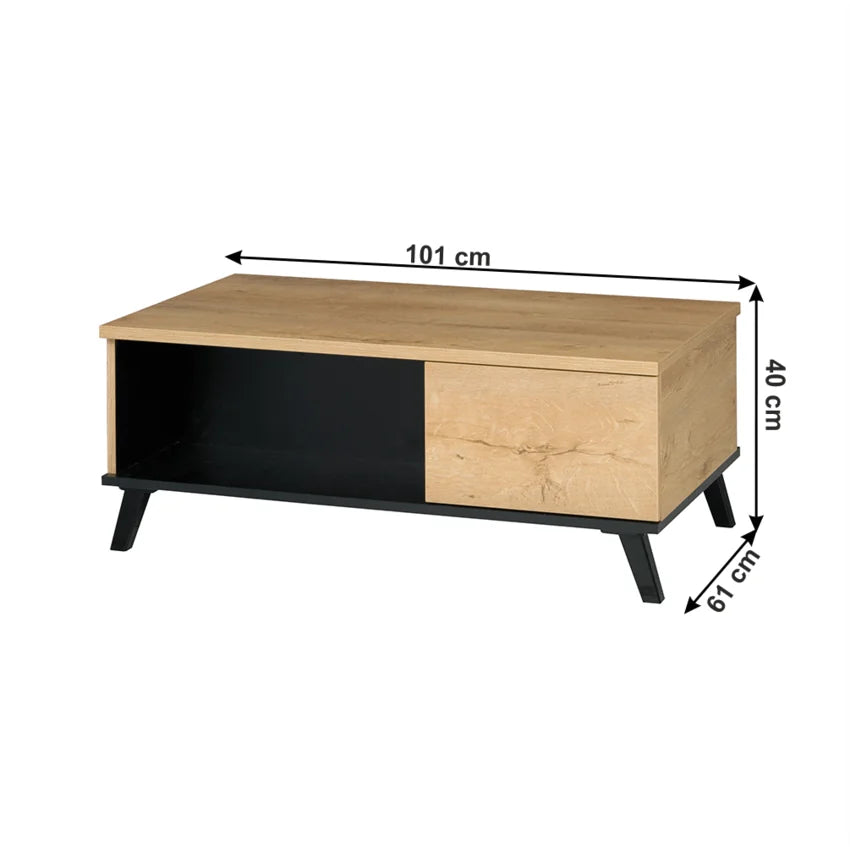 Masuta de cafea SIRAN TYP 8, stejar deschis/negru, DTD laminat/plastic, 101x61x40 cm