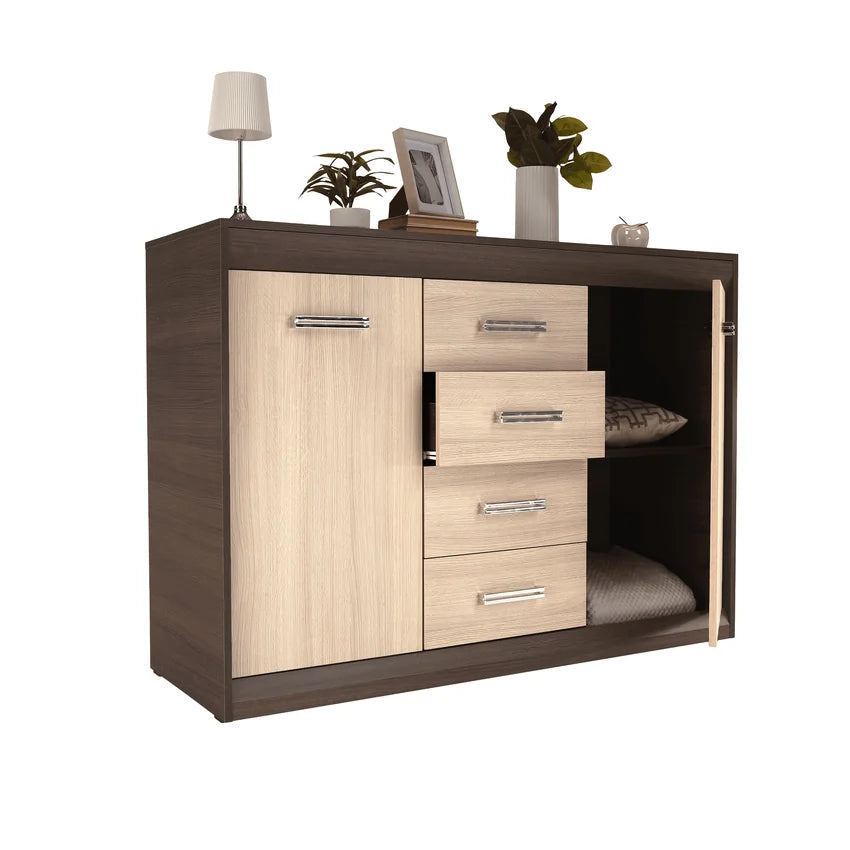 Comoda KORINA, stejar/wenge, DTD laminat, 140x48x100 cm