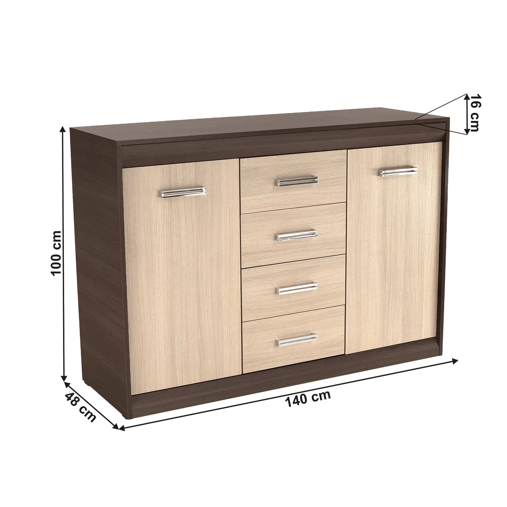 Comoda KORINA, stejar/wenge, DTD laminat, 140x48x100 cm