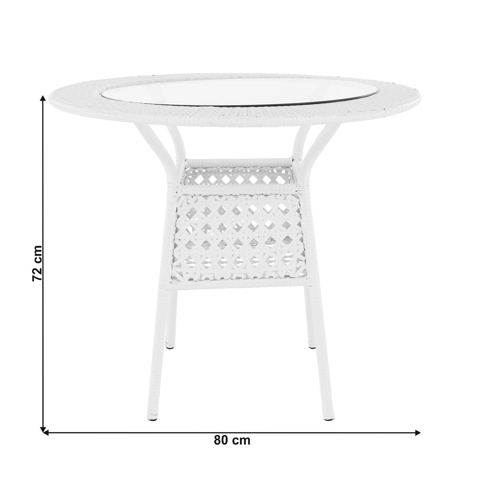 Set gradina KOVEN, alb, ratan sintetic/sticla temperata/otel, cu masuta si 4 scaune