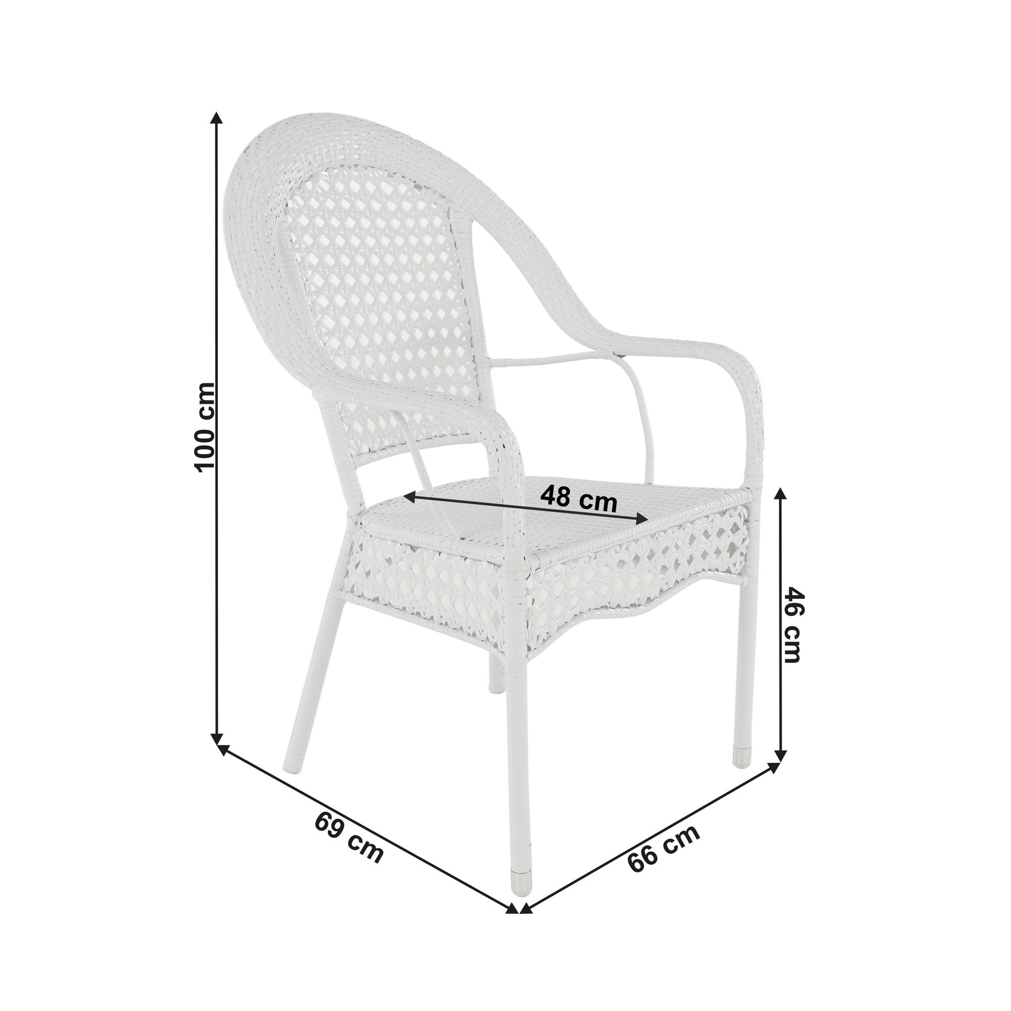 Set gradina KOVEN, alb, ratan sintetic/sticla temperata/otel, cu masuta si 4 scaune