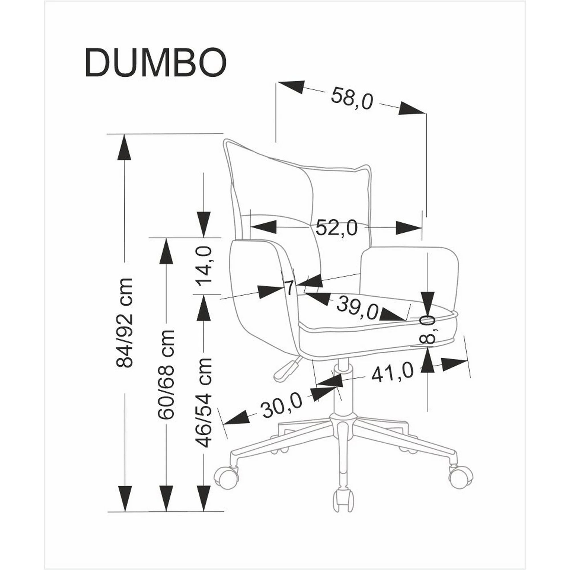 Scaun birou DUMBO, roz deschis/alb, stofa raiata, 52x58x84/94 cm