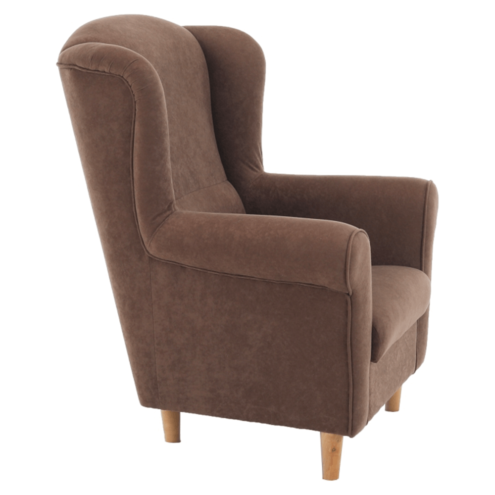 Fotoliu CHARLOT, maro/fag, stofa catifelata/lemn, 86x72x105 cm