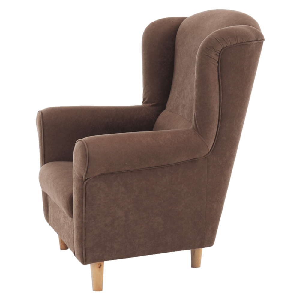 Fotoliu CHARLOT, maro/fag, stofa catifelata/lemn, 86x72x105 cm