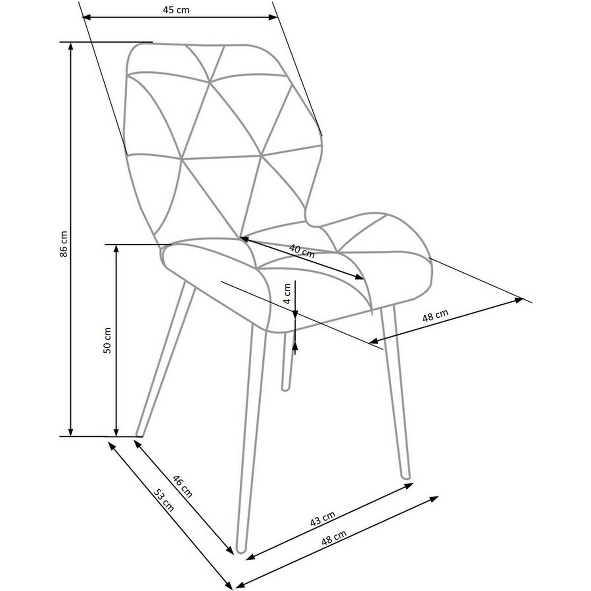 Scaun K453, albastru/negru, stofa catifelata/metal, 48x53x86 cm