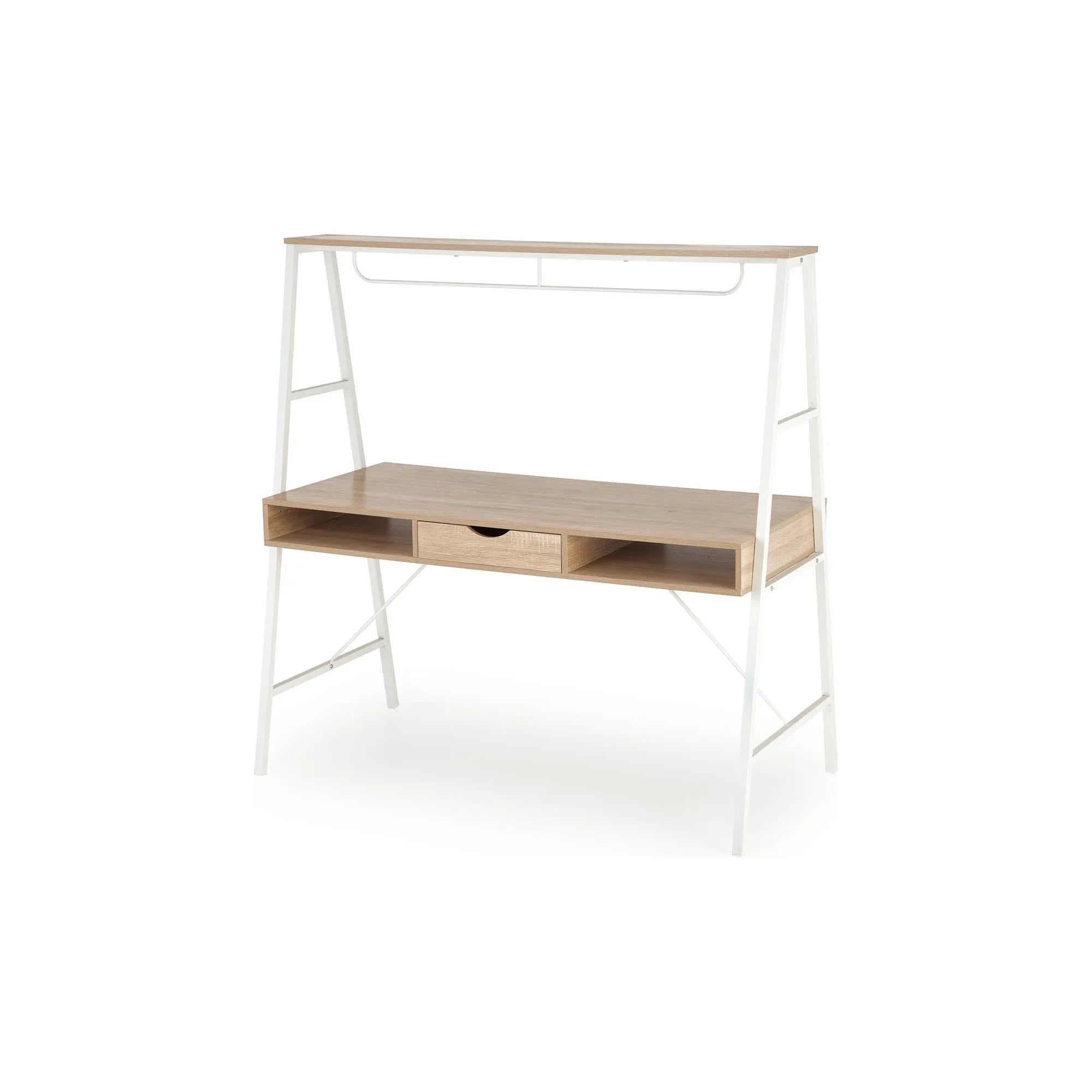Birou B48, stejar sonoma/alb, furnir melaminat/metal, 139x60x140 cm
