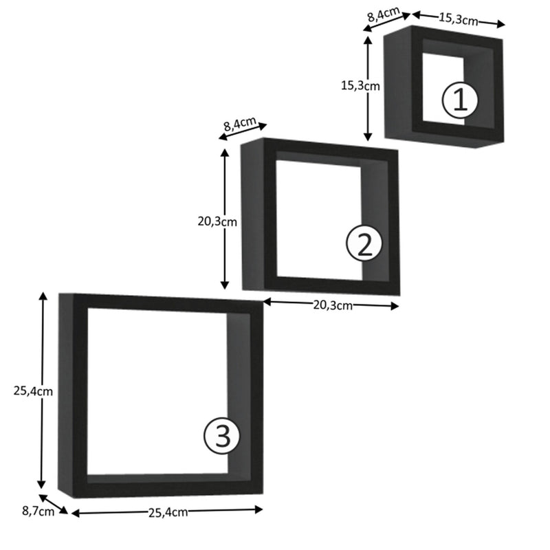 Set 3 rafturi KVADRO NEW, negru