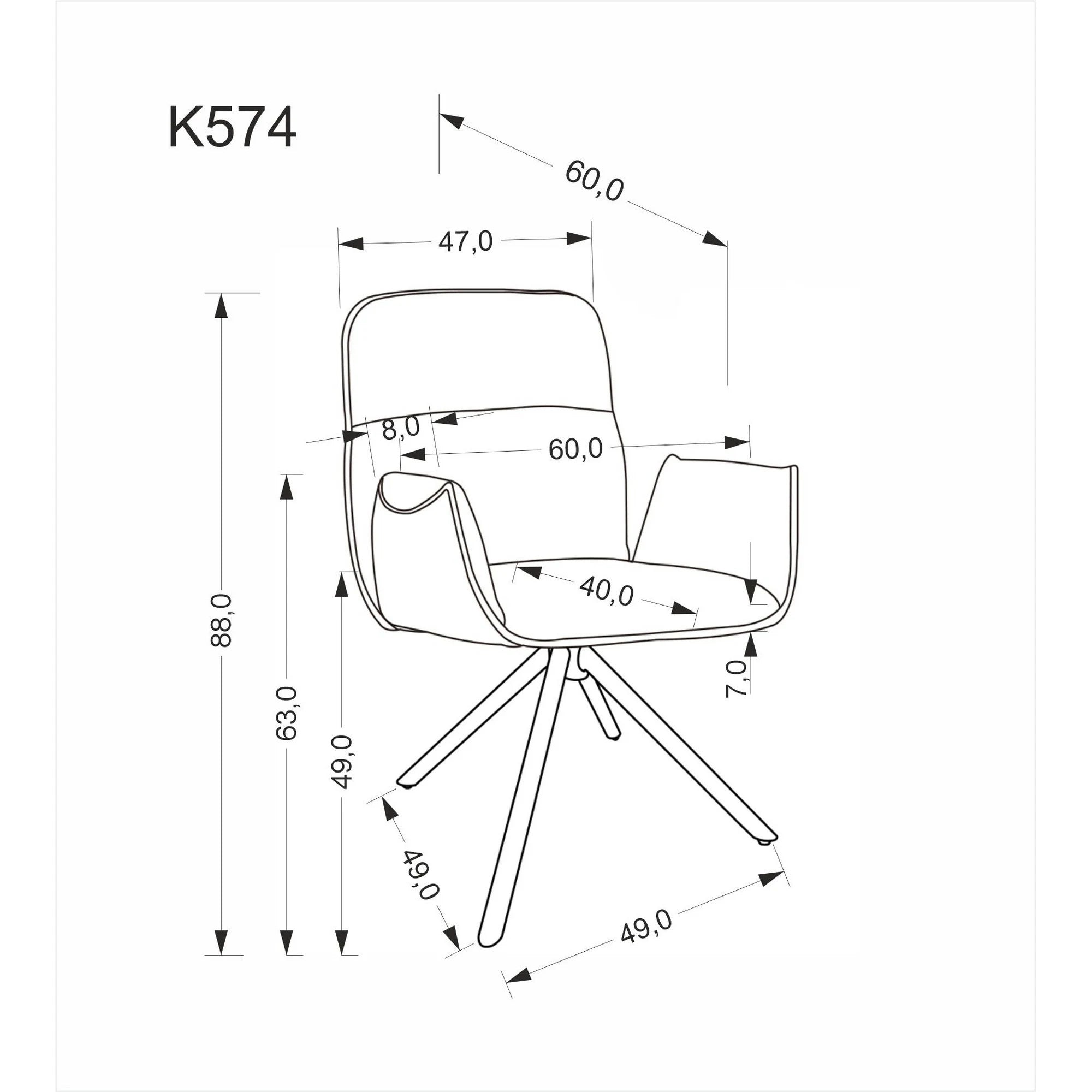 Scaun K574, gri/negru, stofa catifelata/otel, 60x60x88 cm