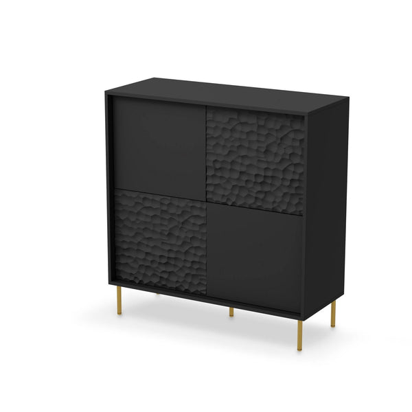 Comoda BULLET, negru/auriu, PAL laminat, 100x41x105 cm