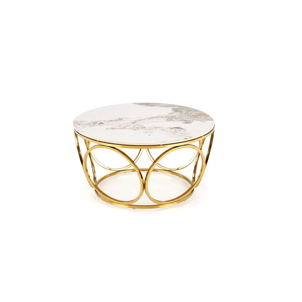 Masuta cafea VENUS 2, alb/auriu, ceramica/metal, 80x80x44 cm