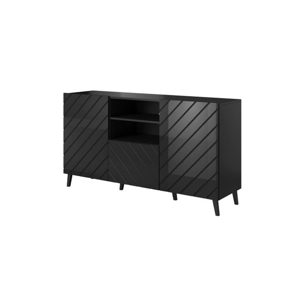 Comoda ABETO, negru, PAL/plastic, 150x42x82 cm