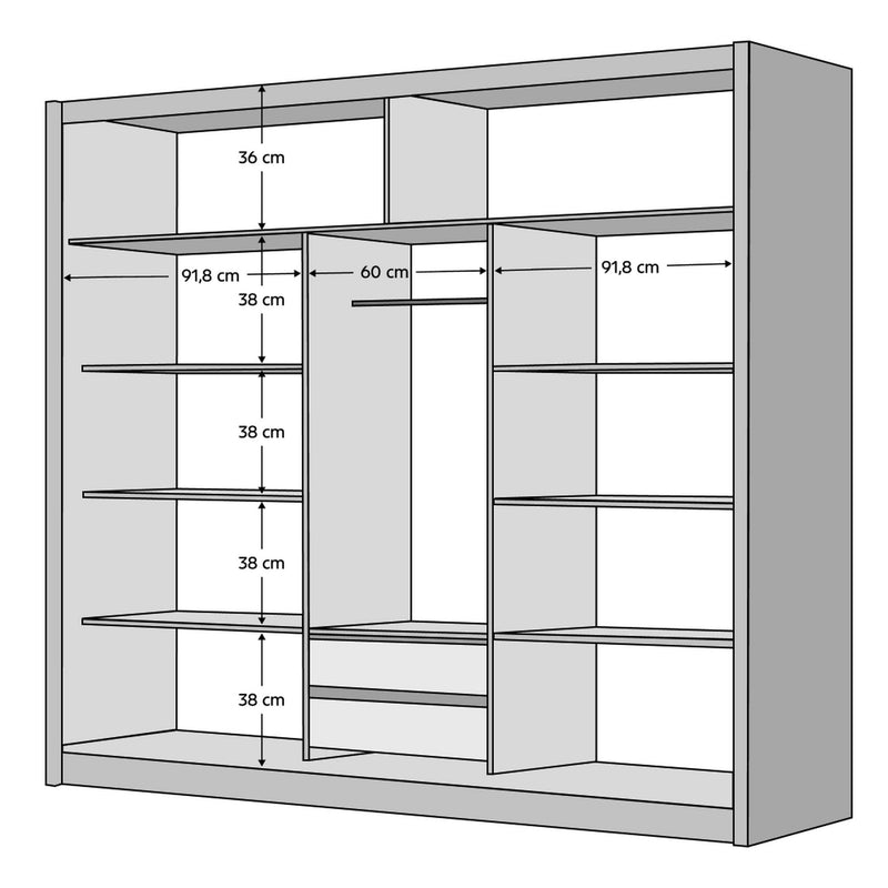 Dressing LADDER, negru/stejar craft, PAL melaminat, 250x61x215 cm