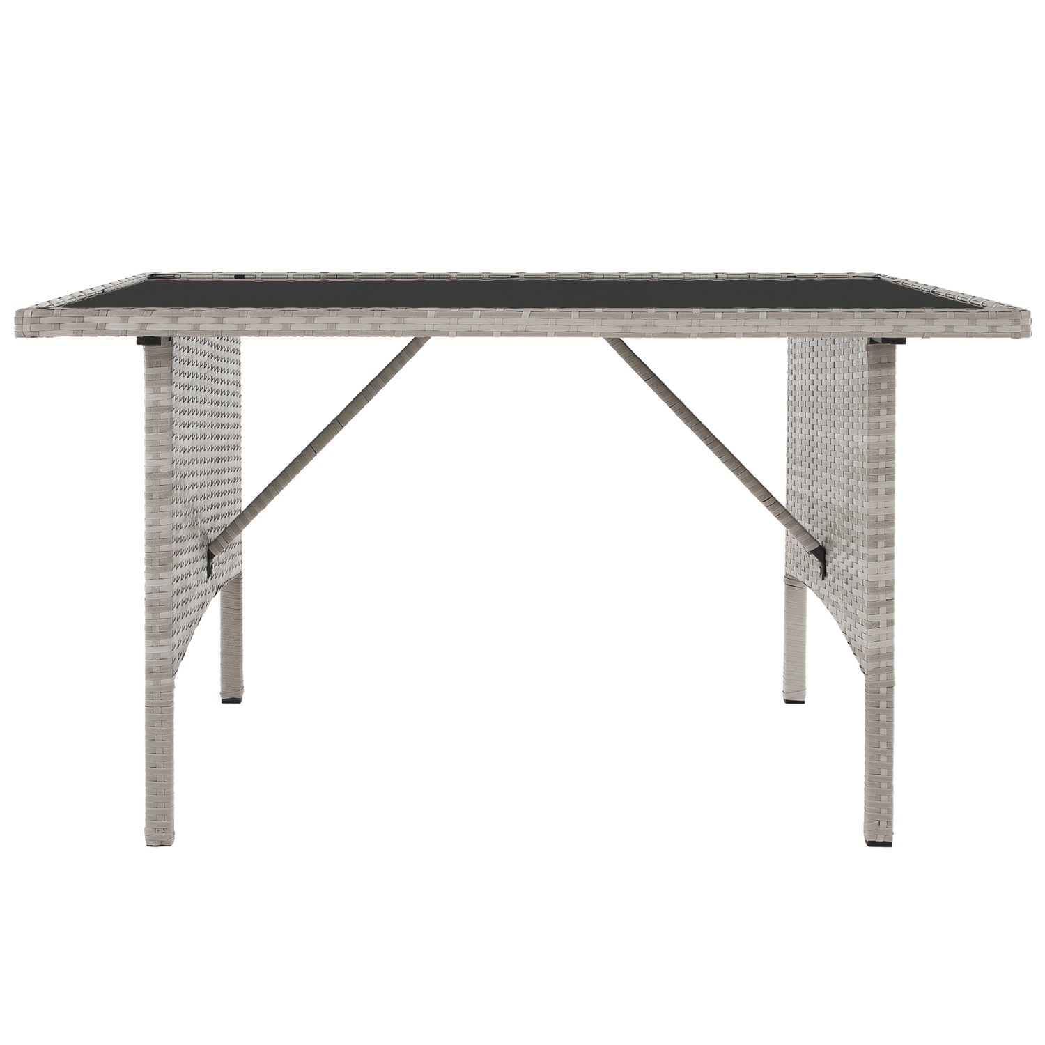 Set gradina LALEN, gri, ratan sintetic/metal/sticla temperata, cu masa, 2 scaune, 2 taburete si canapea