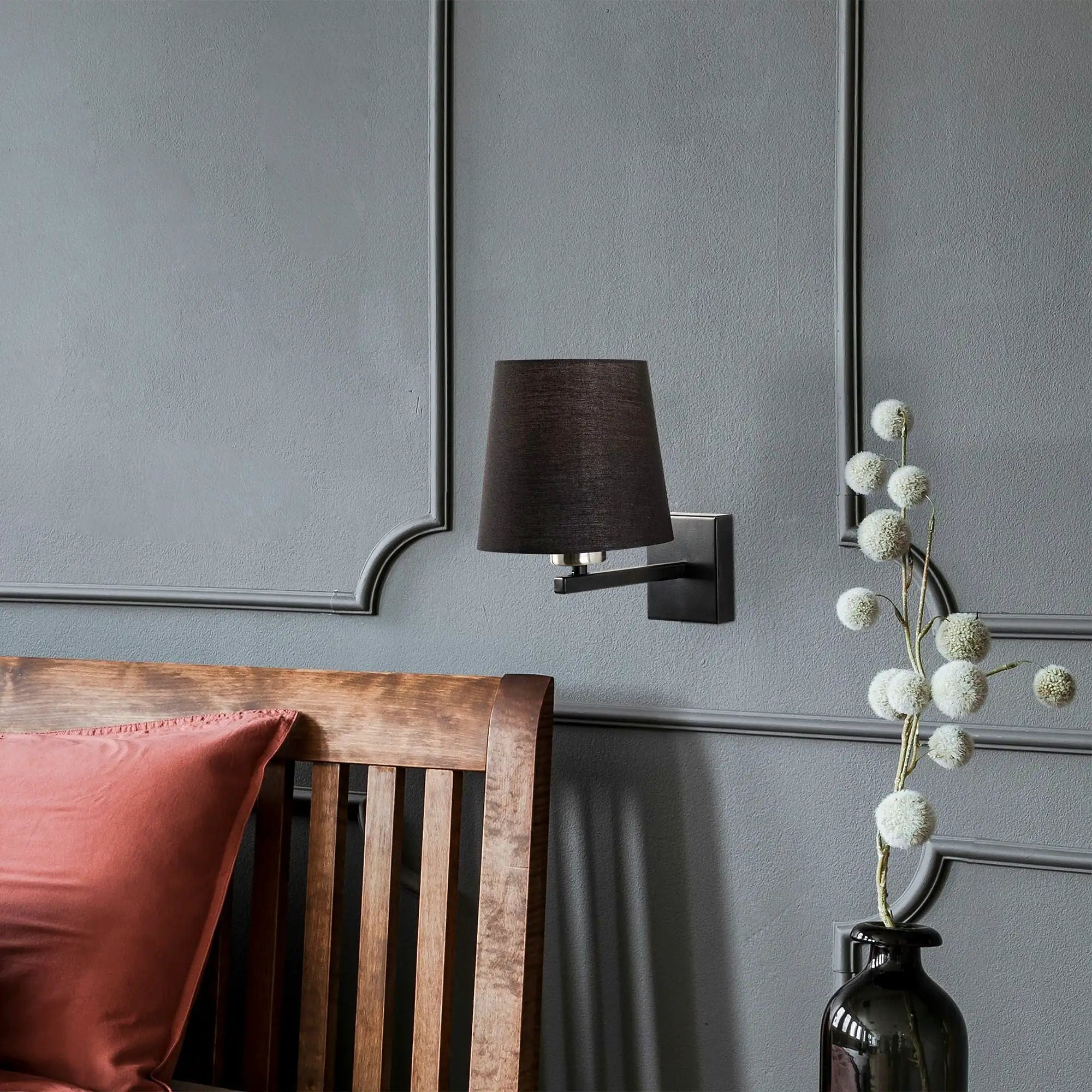 Lampa perete 4664, negru, metal/material textil, 18x22x28 cm