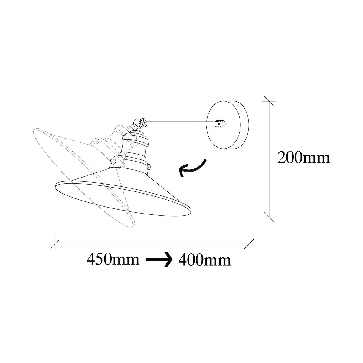 Lampa perete 892OPV1233, negru, metal, 25x40/45x20 cm
