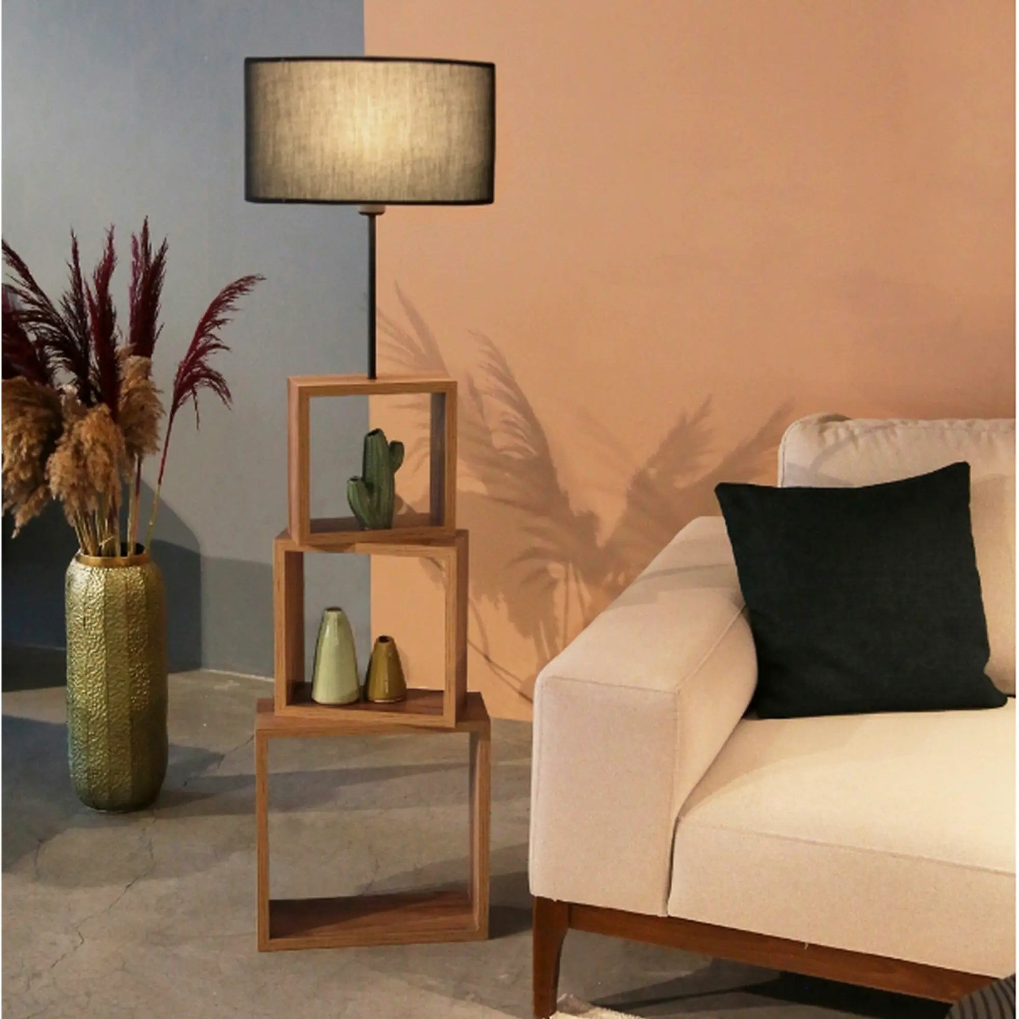 Lampadar AYD-3471, stejar/negru, lemn/material textil, 37x140 cm