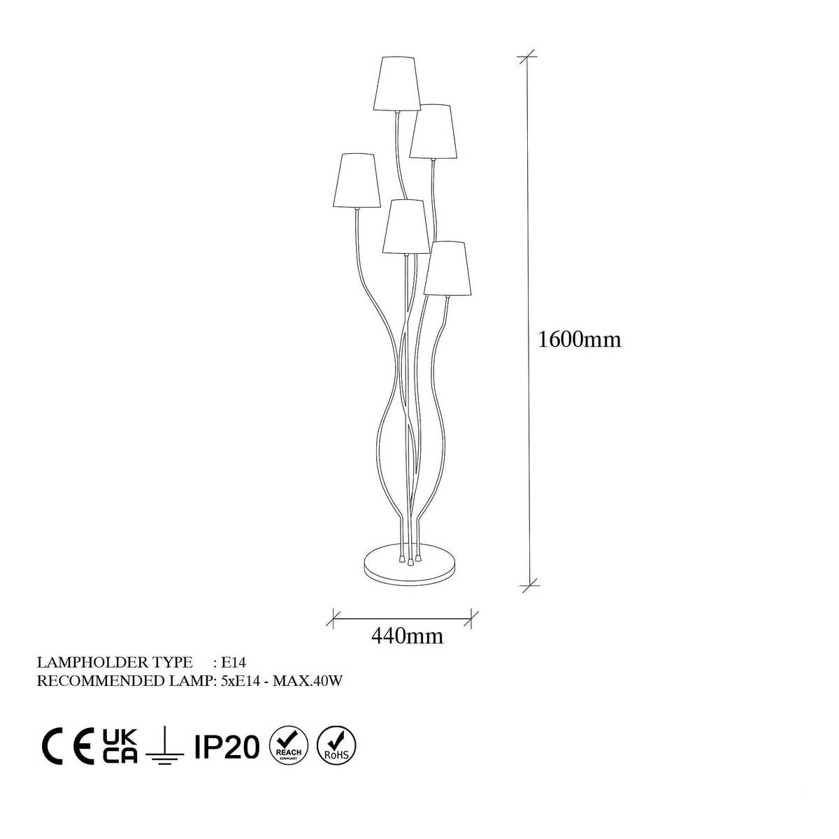 Lampadar BONIBON-13233, multicolor, metal/material textil, 14x160 cm