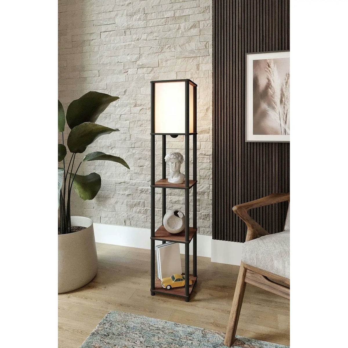 Lampadar TIERSHELFLAMPZ2, nuc, MDF/hârtie, 23x140 cm
