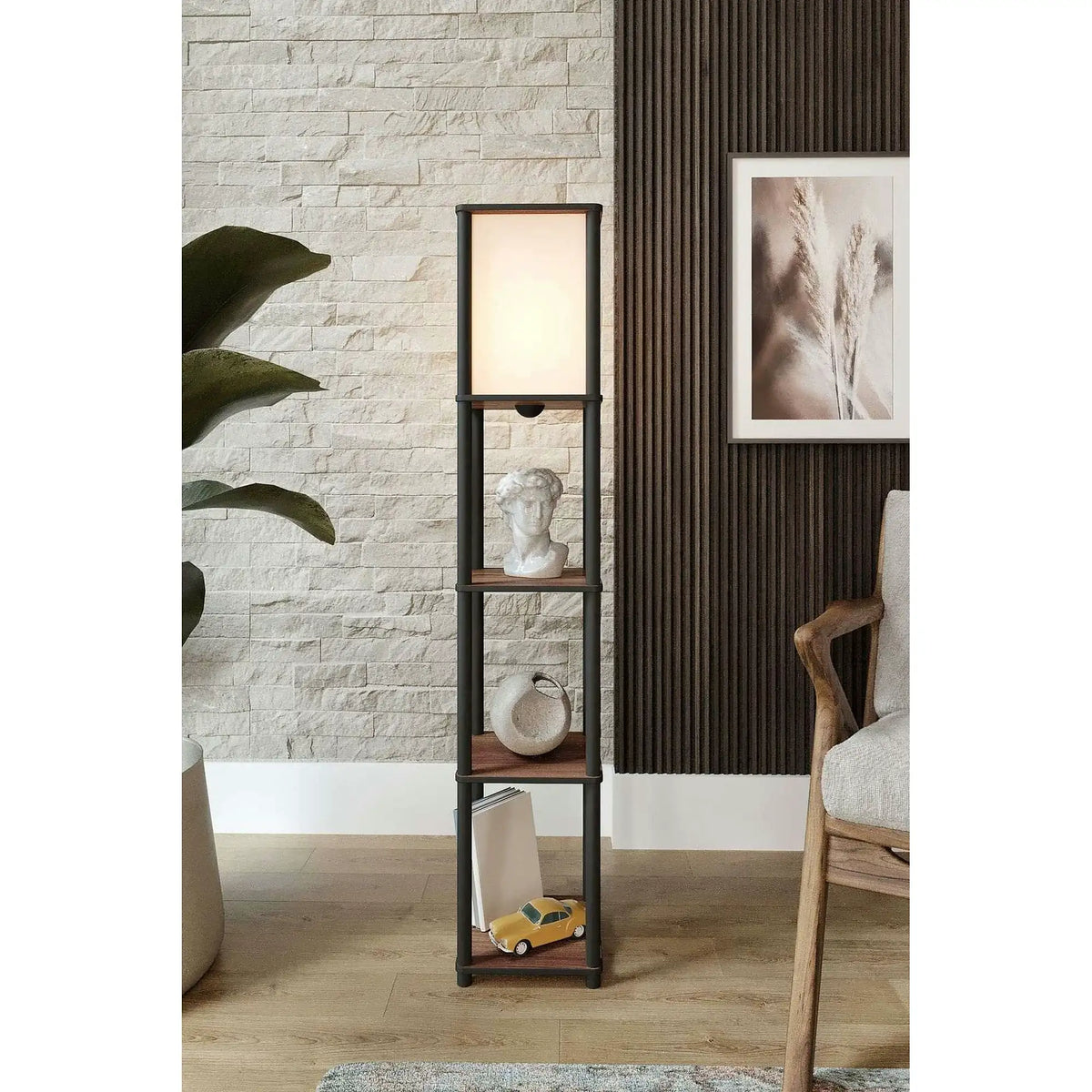 Lampadar TIERSHELFLAMPZ2, nuc, MDF/hârtie, 23x140 cm