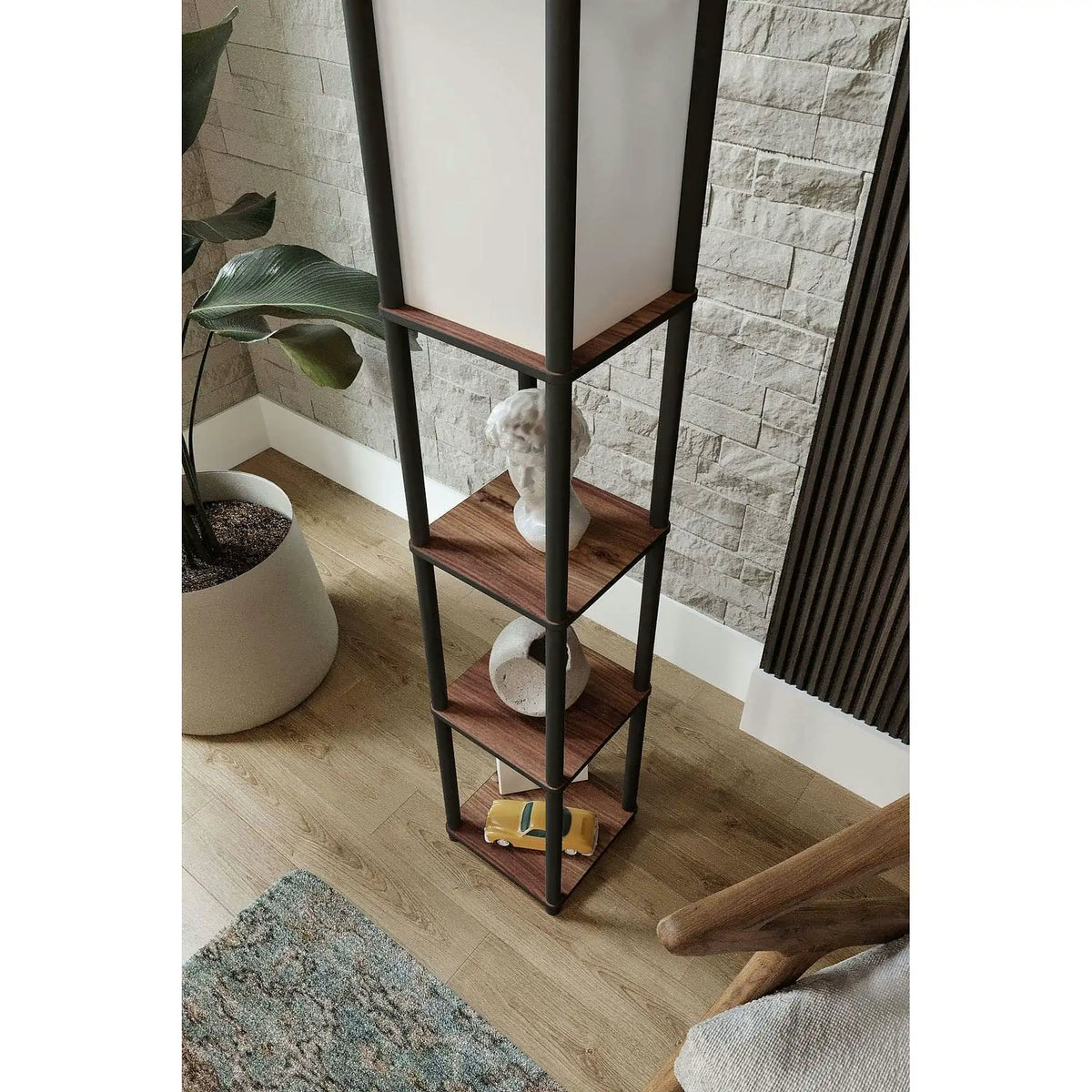 Lampadar TIERSHELFLAMPZ2, nuc, MDF/hârtie, 23x140 cm