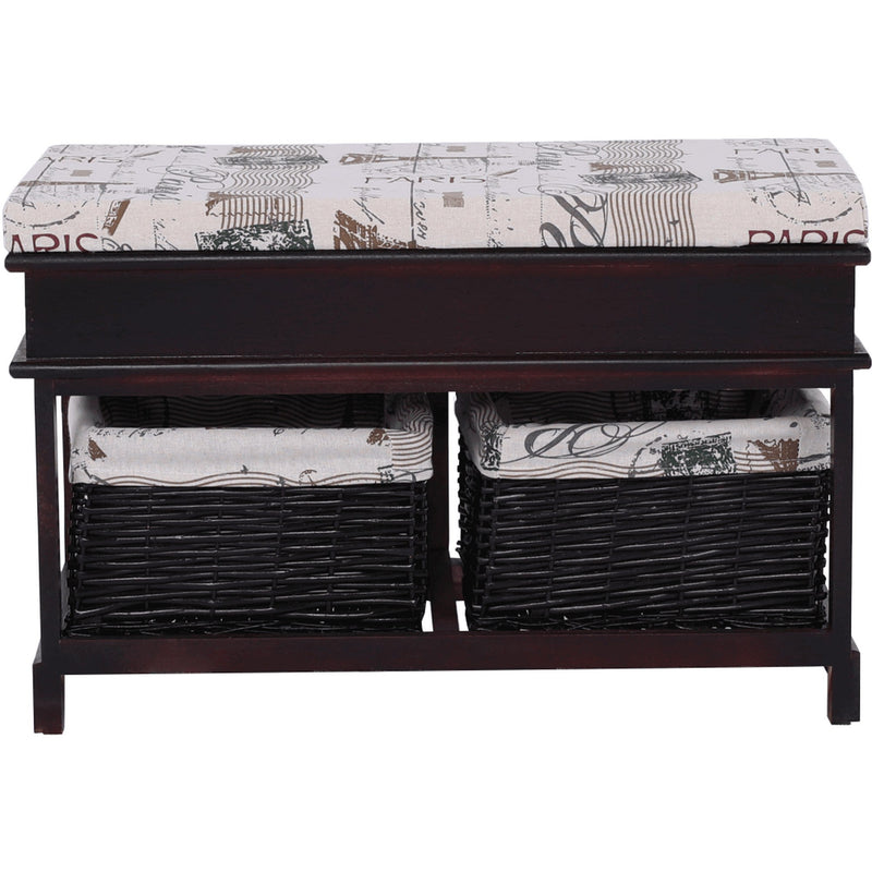 Bancheta BENCH 3, negru, lemn, cu perna, 70x35x45 cm