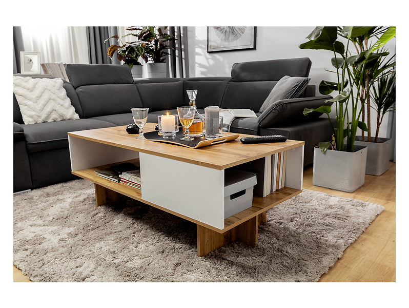 Masuta cafea Zele, stejar wotan/alb, PAL, 120X60X46 cm