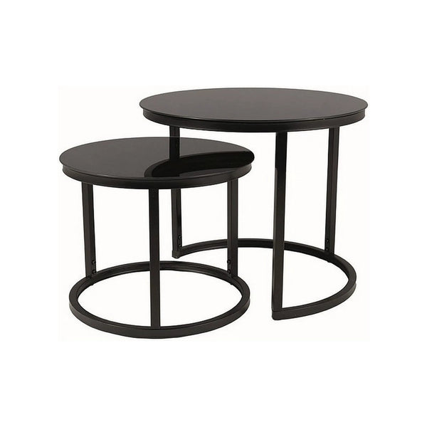 Set 2 masute cafea ATLANTA D II, negru, sticla/metal