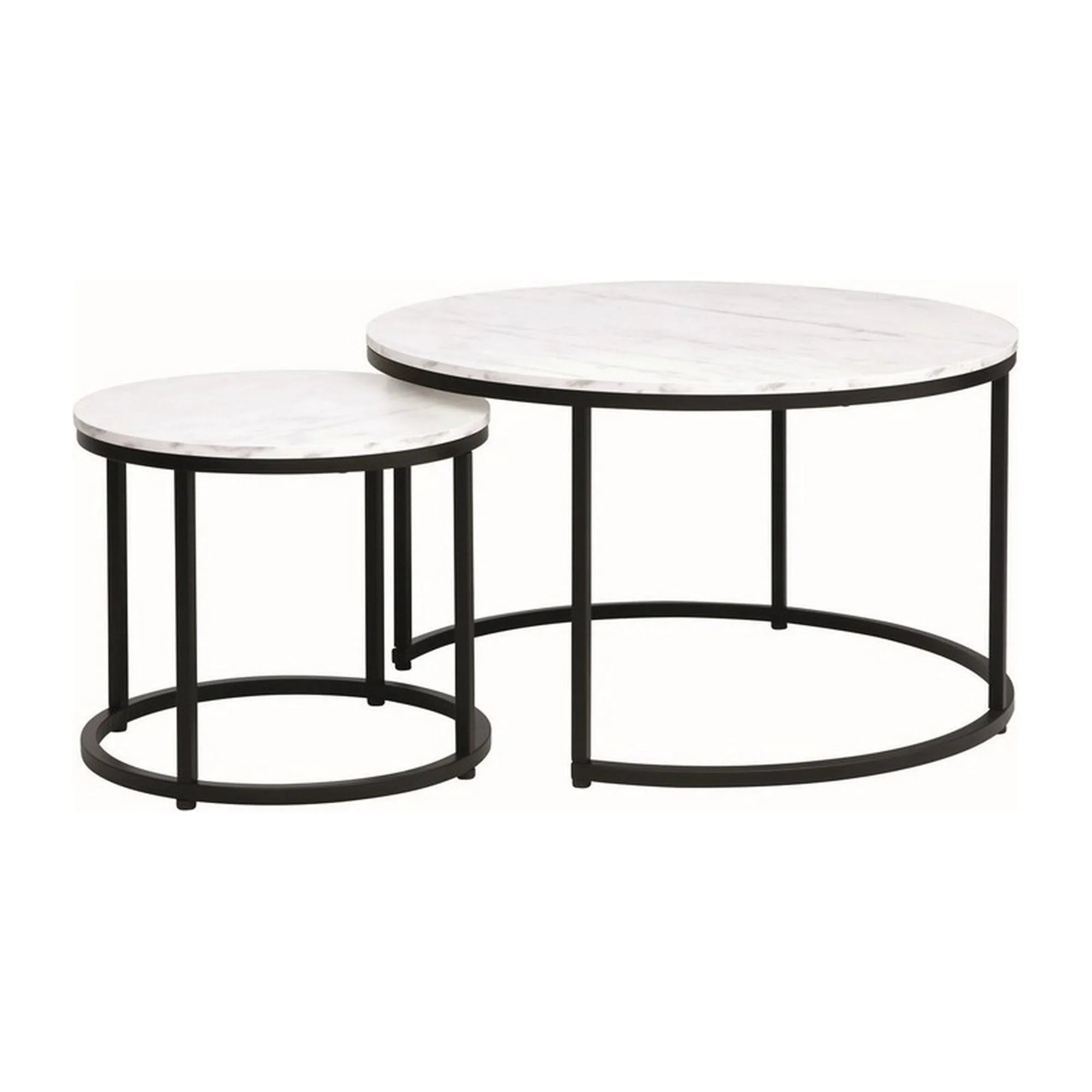 Set 2 masute cafea DION, alb cu efect de marmura/negru, PAL laminat/metal