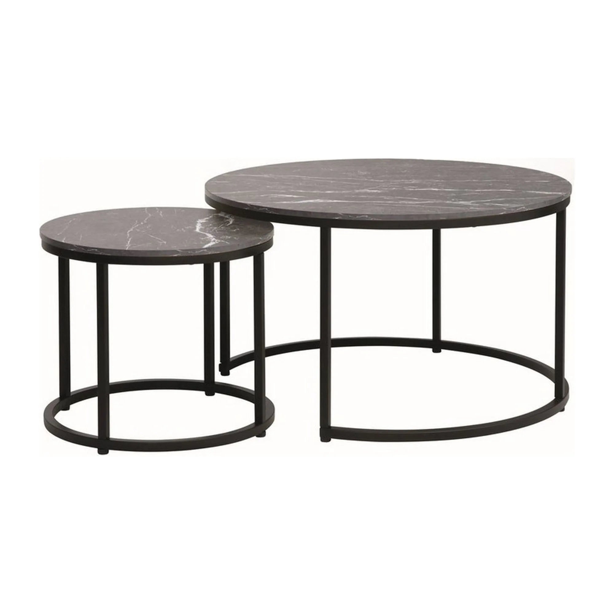 Set 2 masute cafea DION, negru cu efect de marmura/negru, PAL laminat/metal